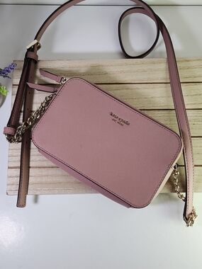 kate spade Rose Pink Saffiano Leather Crossbody with Gold Chain